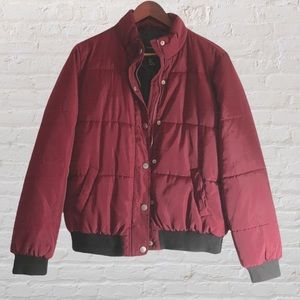 Forever 21 | Bomber Jacket Coat Sporty Burgundy Maroon Small Cozy Puffer Zip Up